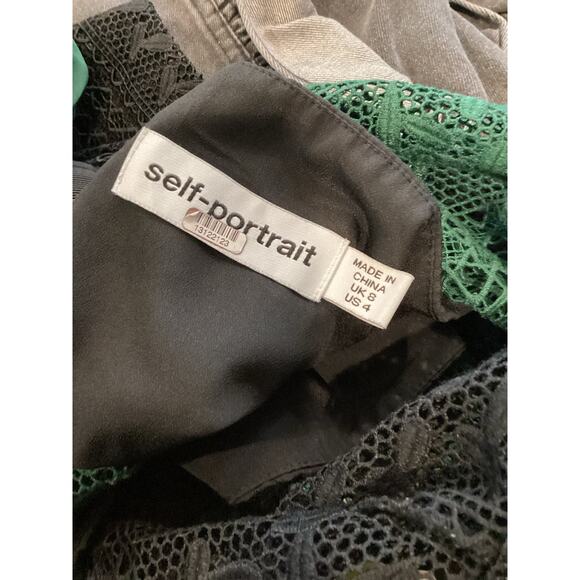 Self Portrait long sleeve mesh Green Lace pleated flare whimsygoth Mini Dress 4 - Picture 9 of 14